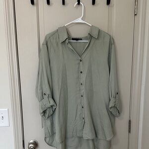 Jane and Delancey Sage Green Button-Up Top